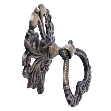 COPPER MOUNTAIN HARDWARE 3 Inch Victorian Leaves Baroque / Rococo Ring Pull (Antique Brass)