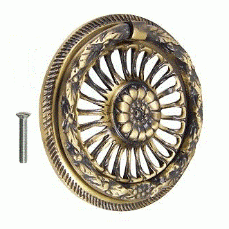 COPPER MOUNTAIN HARDWARE 3 5/8 Inch Solid Brass Radiant Flower Drawer Ring Pull (Antique Brass)