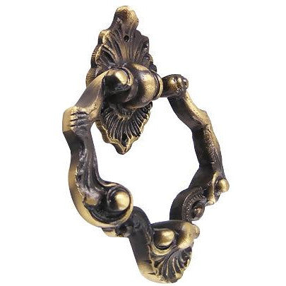 COPPER MOUNTAIN HARDWARE 4 Inch Ornate Shell Pattern Ring Pull (Antique Brass Finish)