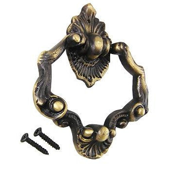 COPPER MOUNTAIN HARDWARE 4 Inch Ornate Shell Pattern Ring Pull (Antique Brass Finish)