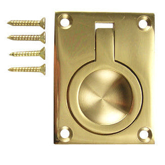 DELTANA 2 1/2 Inch Solid Brass Traditional Flush Ring Pull (Polished Brass)