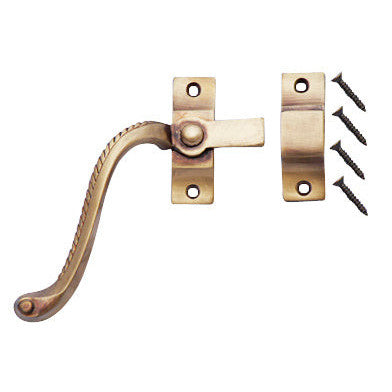 COPPER MOUNTAIN HARDWARE Casement Window Fastener Georgian Roped Pattern, Left Hinge (Antique Brass Finish