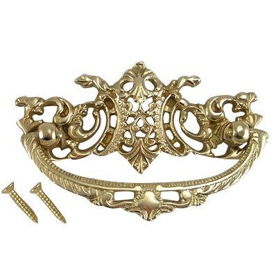 COPPER MOUNTAIN HARDWARE 4 Inch Solid Brass Ornate Baroque / Rococo Bail Pull (Polished Brass Finish)