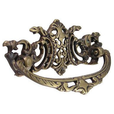 COPPER MOUNTAIN HARDWARE 4 Inch Solid Brass Ornate Baroque / Rococo Bail Pull (Antique Brass Finish)