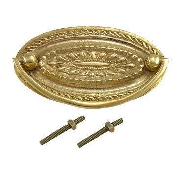 COPPER MOUNTAIN HARDWARE 4 Inch Solid Brass Oval Drop Style Pull (Polished Brass Finish)