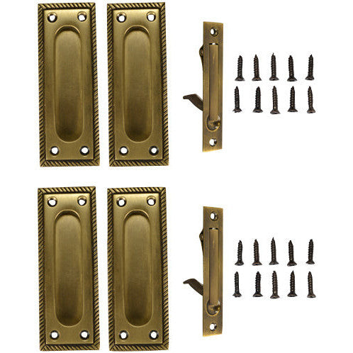 COPPER MOUNTAIN HARDWARE Georgian Square Double Pocket Passage Style Door Set (Antique Brass Finish)