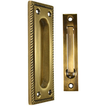 COPPER MOUNTAIN HARDWARE Georgian Square Double Pocket Passage Style Door Set (Antique Brass Finish)