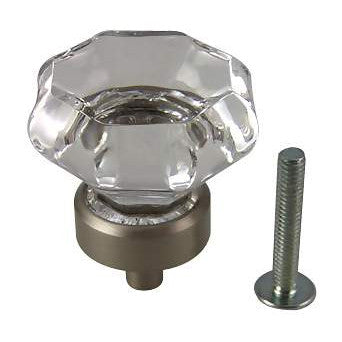 COPPER MOUNTAIN HARDWARE 1 3/8 Inch Crystal Octagon Old Town Cabinet Knob (Brushed Nickel Base)