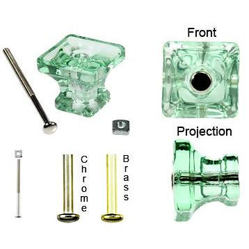 COPPER MOUNTAIN HARDWARE 1 1/4 Inch Square Depression Green Glass Knobs