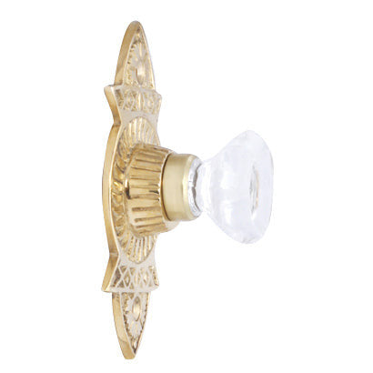 COPPER MOUNTAIN HARDWARE 1 3/8 Inch Crystal Octagon Knob Eastlake Backplate (Polished Brass)