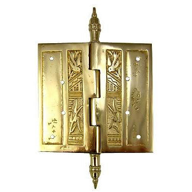 4 1/2 x 4 1/2 Inch Japanesque Style Ornate Solid Brass Hinge (Polished Brass Finish) COPPER MOUNTAIN HARDWARE