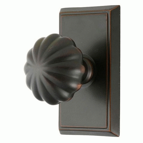 EMTEK Solid Brass Melon Door Knob Set With Rectangular Rosette