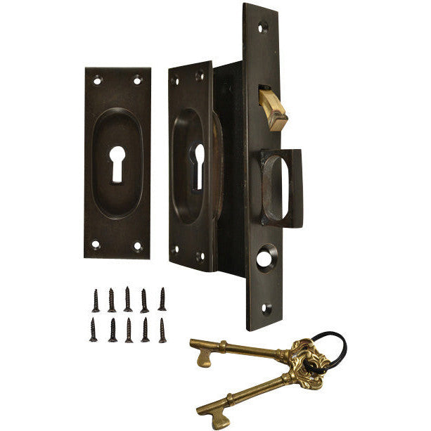 New Traditional Square Pattern Single Pocket Privacy (Lock) Style Door Set (Oil Rubbed Bronze) COPPER MOUNTAIN HARDWARE