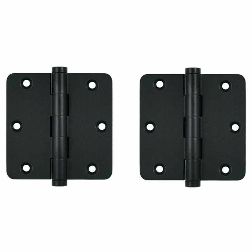 DELTANA Pair 3 1/2 Inch X 3 1/2 Inch Solid Brass Hinge Interchangeable Finials (1/4 Radius Corner, Flat Black Finish)