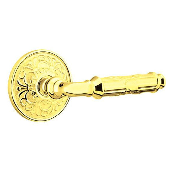 EMTEK Solid Brass Ribbon & Reed Lever With Lancaster Rosette