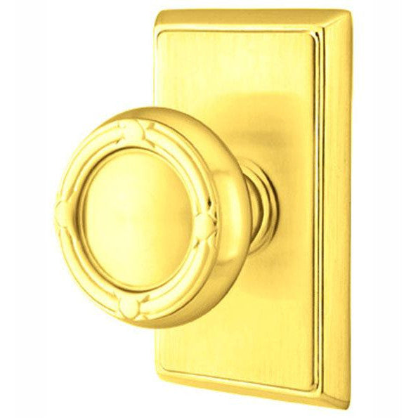 EMTEK Solid Brass Ribbon & Reed Door Knob Set With Rectangular Rosette