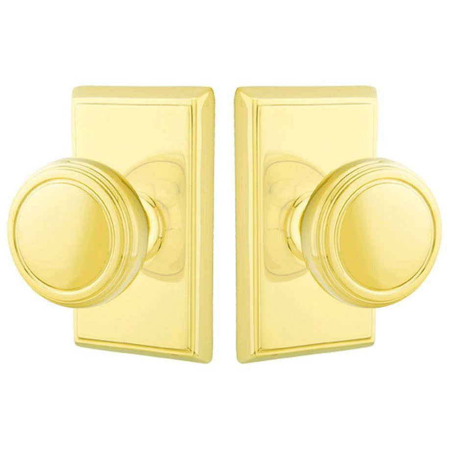 EMTEK Solid Brass Norwich Door Knob Set With Rectangular Rosette