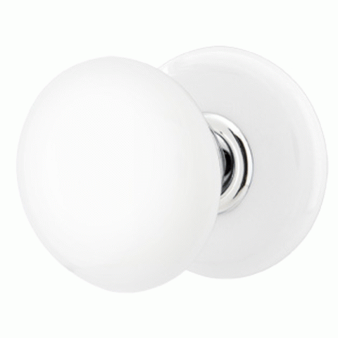 EMTEK Ice White Porcelain Door Knob Set With Porcelain Rosette