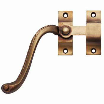 COPPER MOUNTAIN HARDWARE Casement Window Fastener Georgian Roped Pattern, Left Hinge (Antique Brass Finish