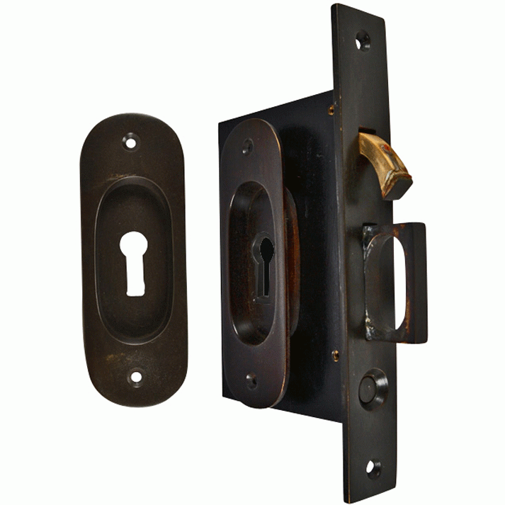 COPPER MOUNTAIN HARDWARE Traditional Oval Pattern Single Pocket Privacy (Lock) Style Door Set (Oil Rubbed Bronze)