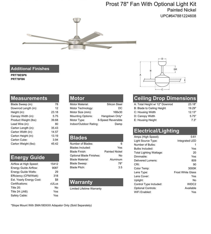 CRAFTMADE 78" Prost in Painted Nickel w/ Painted Nickel Blades