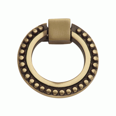 COPPER MOUNTAIN HARDWARE 2 Inch Solid Brass Beaded Drawer Ring Pull (Antique Brass)