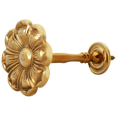 2 7/8 Inch Wide Solid Brass Curtain Tie Back - Large Flower Button (Polished Brass Finish) COPPER MOUNTAIN HARDWARE