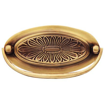 COPPER MOUNTAIN HARDWARE 4 1/2 Inch Overall (3 3/4 Inch c-c) Solid Brass Oval Drop Style Pull (Antique Brass Finish)