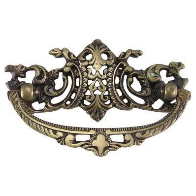 COPPER MOUNTAIN HARDWARE 4 Inch Solid Brass Ornate Baroque / Rococo Bail Pull (Antique Brass Finish)