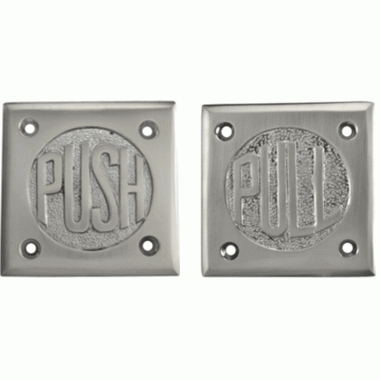 COPPER MOUNTAIN HARDWARE 2 3/4 Inch Brass Classic American "Pull" & "Push" Signs (Brushed Nickel Finish)