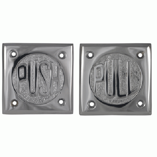 COPPER MOUNTAIN HARDWARE 2 3/4 Inch Brass Classic American "Pull" & "Push" Signs (Polished Chrome Finish)