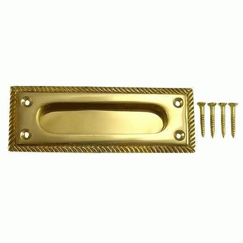 Copper Mountain Hardware Rectangular Georgian Roped Solid Brass Pocket Door Pull or Sash Lift (Several Finishes Available)