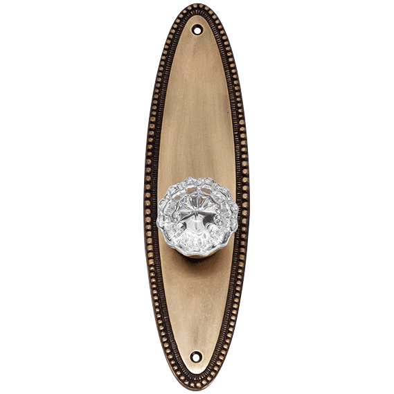 Oval Beaded Backplate Door Set with Fluted Crystal Door Knobs (Several Finishes Available) COPPER MOUNTAIN HARDWARE