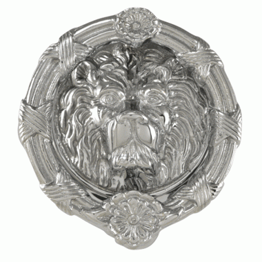 Copper Mountain Hardware Ribbon & Reed 5 1/4 Inch Lion Head Door Knocker in Solid Brass (Polished Chrome Finish)