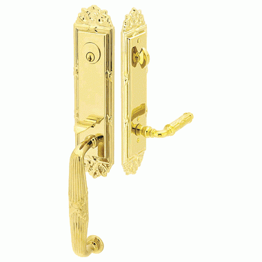 EMTEK Solid Brass Ribbon and Reed Style Entryway Set (Polished Brass Finish)