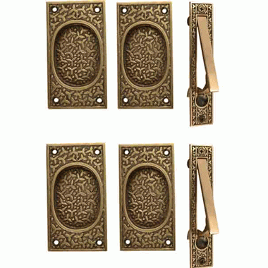 COPPER MOUNTAIN HARDWARE Rice Pattern Double Pocket Passage Style Door Set (Antique Brass)