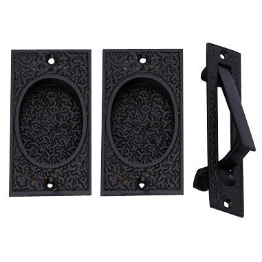 COPPER MOUNTAIN HARDWARE Rice Pattern Single Pocket Passage Style Door Set (Oil Rubbed Bronze)