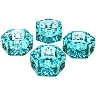 Set of 4 Salt Cellars - Aqua Blue Hexagonal Open Salt Cellar Copper Mountain Hardware