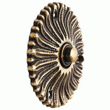 COPPER MOUNTAIN HARDWARE Solid Brass Antique Flower Doorbell Push (Antique Brass Finish)