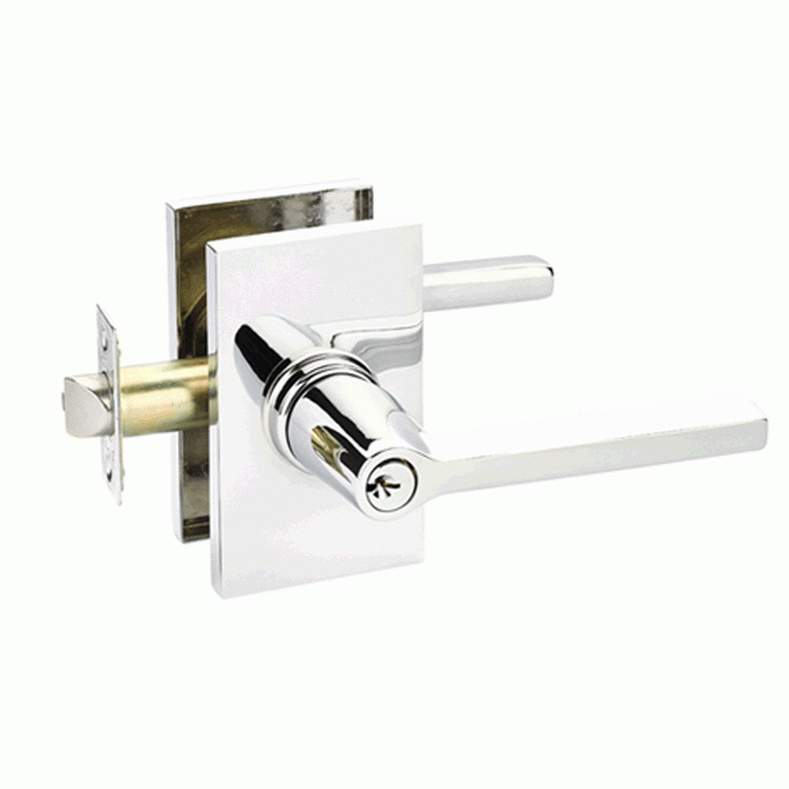 EMTEK Solid Brass Helios Key In Door Lever with Modern Rectangular Rosette