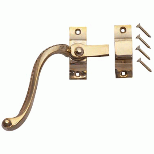 Copper Mountain Hardware Solid Brass Left Hinge Window Lock Georgian Roped Pattern (Lacquered Brass Finish)