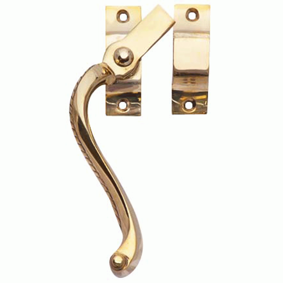 Copper Mountain Hardware Solid Brass Left Hinge Window Lock Georgian Roped Pattern (Lacquered Brass Finish)