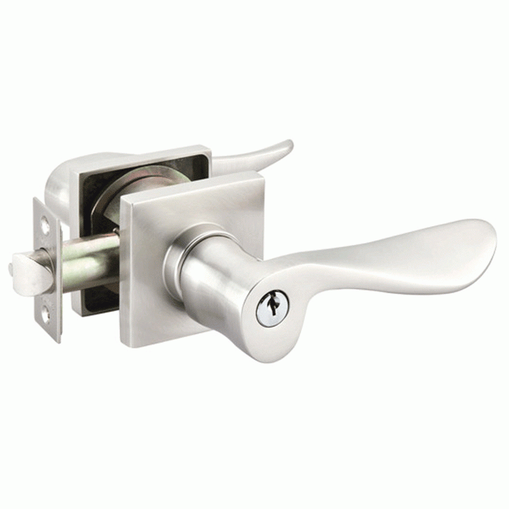 EMTEK Solid Brass Luzern Key In Door Lever with Square Rosette