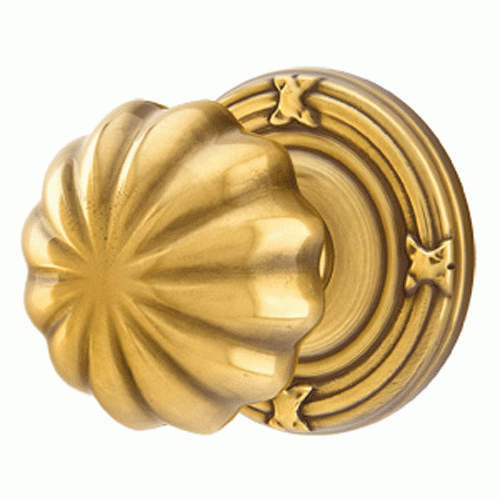 EMTEK Solid Brass Melon Door Knob Set With Ribbon & Reed Rosette