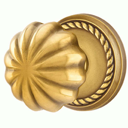 EMTEK Solid Brass Melon Door Knob Set With Rope Rosette