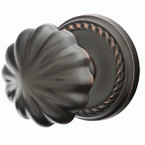 EMTEK Solid Brass Melon Door Knob Set With Rope Rosette