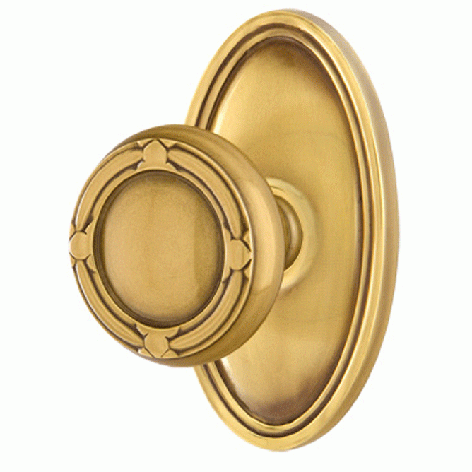 EMTEK Solid Brass Ribbon & Reed Door Knob Set With Oval Rosette