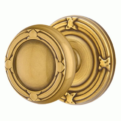 EMTEK Solid Brass Ribbon & Reed Door Knob Set With Ribbon & Reed Rosette