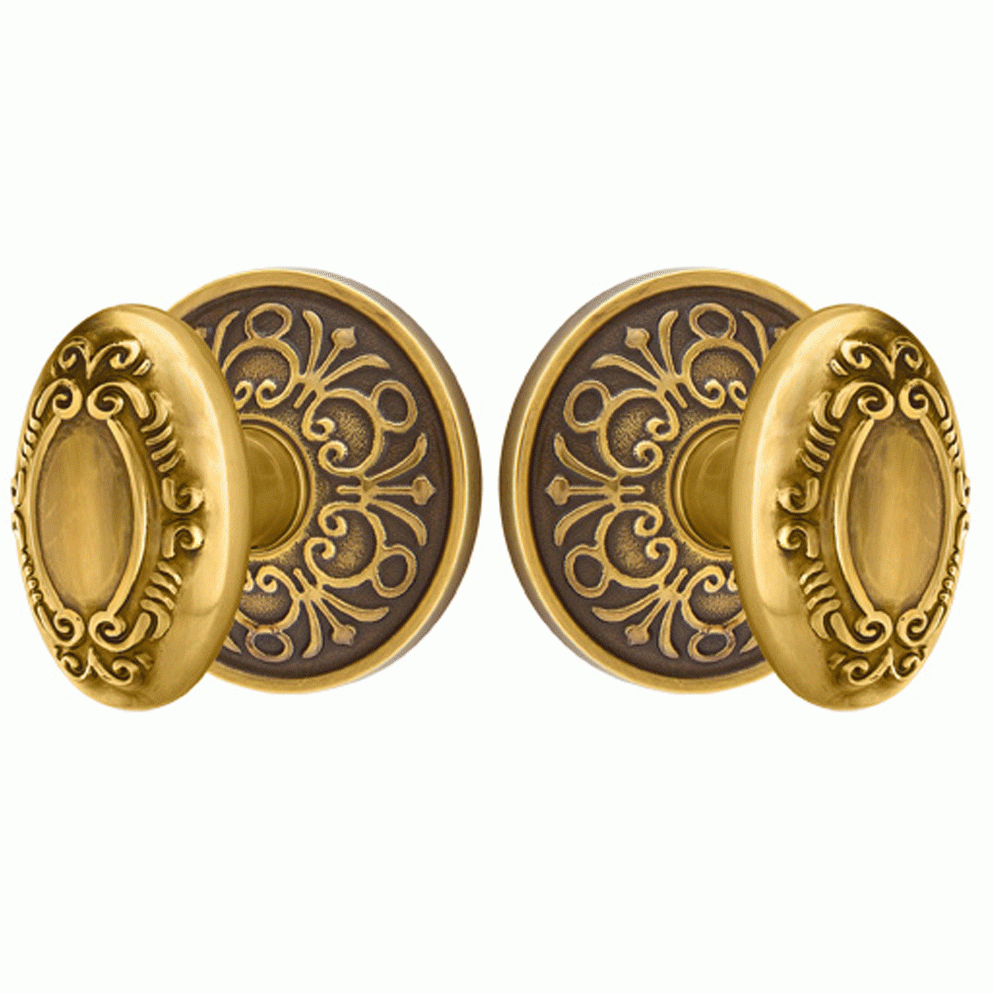 Solid Brass Victorian Door Knob Set With Lancaster Rosette (Several Finish Options) EMTEK