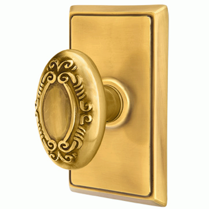 EMTEK Solid Brass Victoria Door Knob Set With Rectangular Rosette